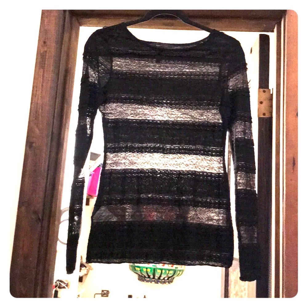 BCBG Long Sleeved Lace Fae Striped Top